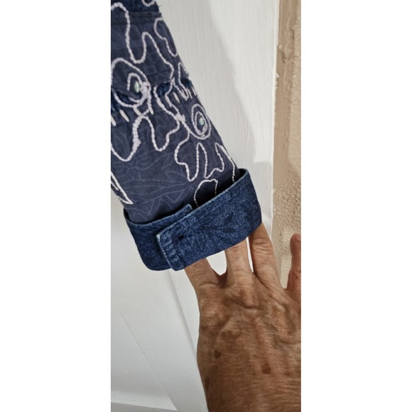 COLD WATER CREEK FLORAL EMBROIDERED PATCHWORK BLUE DENIM JACKET Medium Petite - Picture 13 of 13
